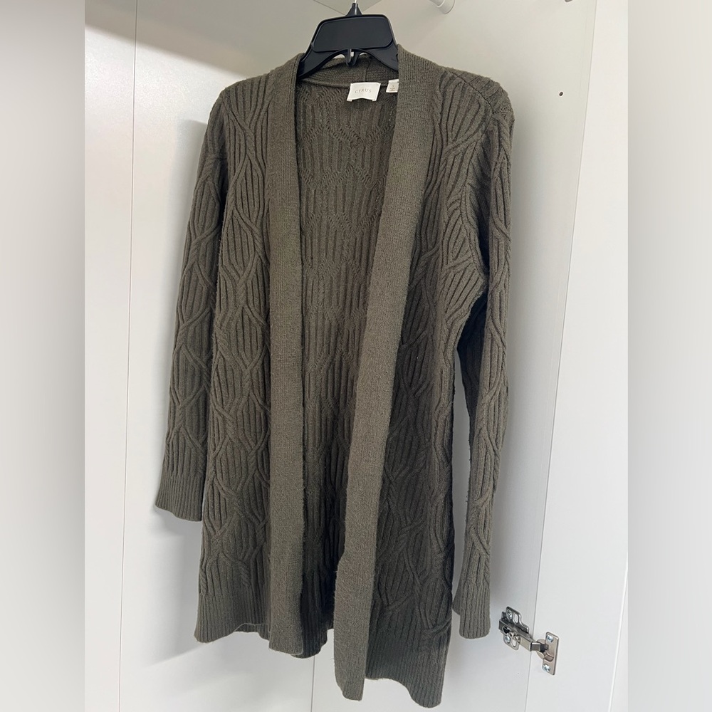 Olive Green Cable Knit Cardigan Sweater